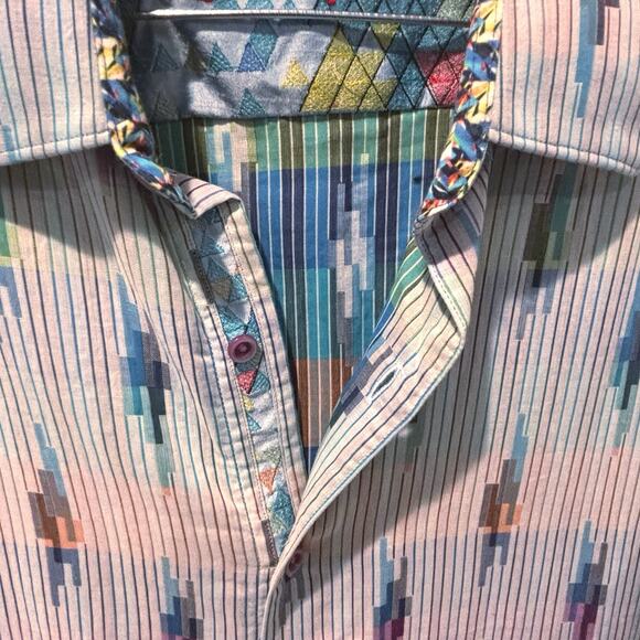 Robert Graham Blue Vertical Blocks Embroidered Flip Cuff Classic Fit Size 2XL - Picture 8 of 12